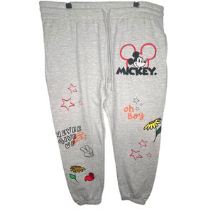 Disney Mickey Mouse Grey Graphic Stretch Tie Waist Lounge Sweatpants Joggers